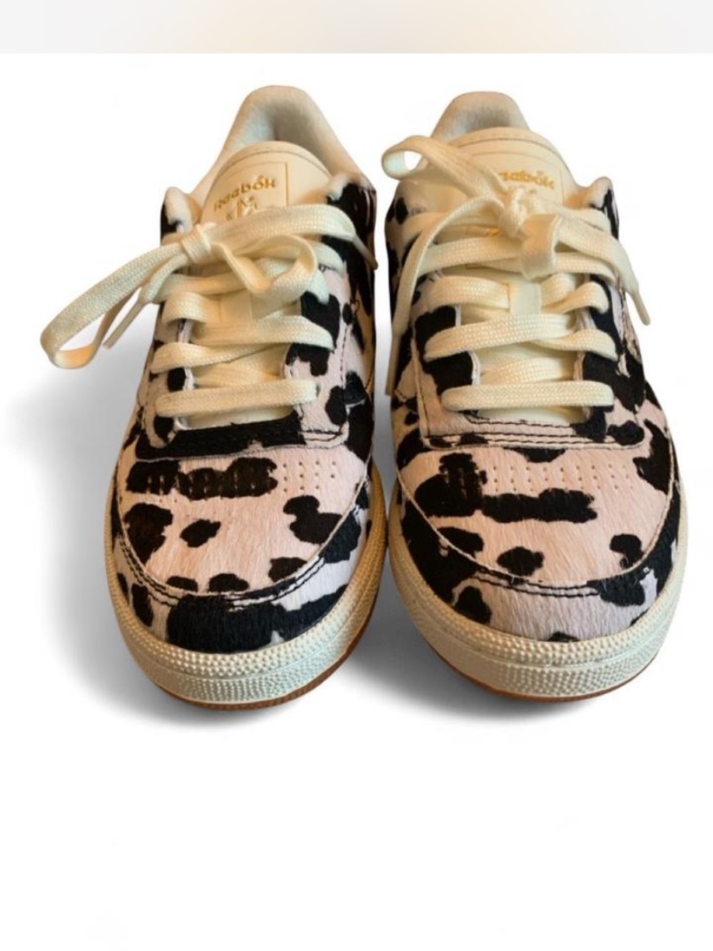 Reebok Club C Light Pink and White Cow Print Lace-Up Sneakers